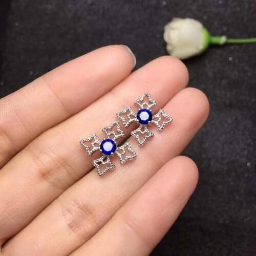 Natural Real Blue Sapphire Earrings 925 Sterling Silver Earrings for Women