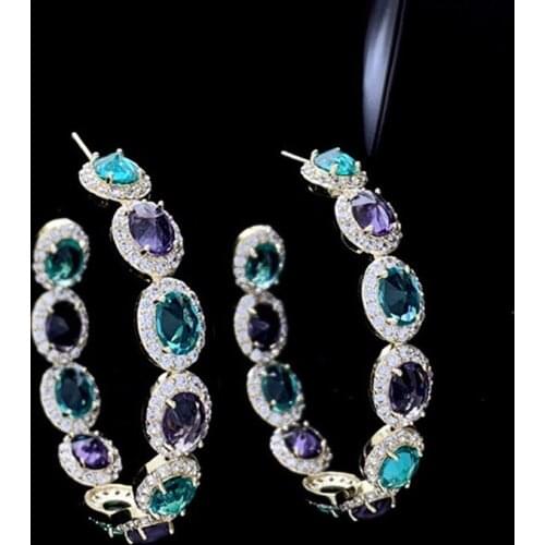 Bilincolor Fashion Green Cubic Zirconia Big Circle Drop Earring for Women