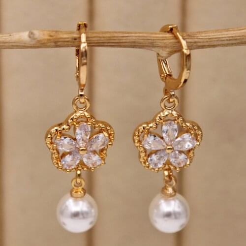 Bohemia Zircon Simulated Pearl Earrings Red Green Pink Stone Dangle Drop Earring For Women Jewelry Accessories Popular Gift