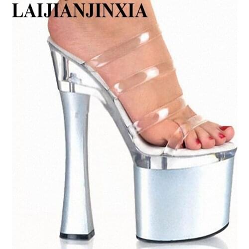 LAIJIANJINXIA New Arrive Women Shoes Ultra 18CM High Heel Slippers Woman Platform Wedges Sexy Feith Shoes Pumps Womens Slides