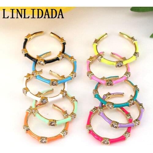 10Pcs New Multi Color Enamel Ring, Thin Ring, Micro Pave CZ Adjustable Ring, Gold Open Ring, Enamel Charm, Zircon Stackable Ring