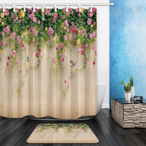 2Pcs/Set 3D Print Flower pattern Shower Curtain Set Waterproof Polyester cloth+Non-slip Mat Rug Toilet Bathroom Home Decor