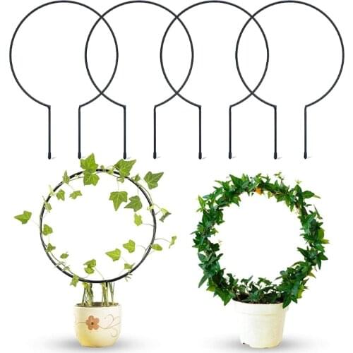 4 Pack Black Iron Garden Trellis for Climbing Plants- 16inch Rust Free Vine Plant Metal Support Wire with Black Coating for 28GF