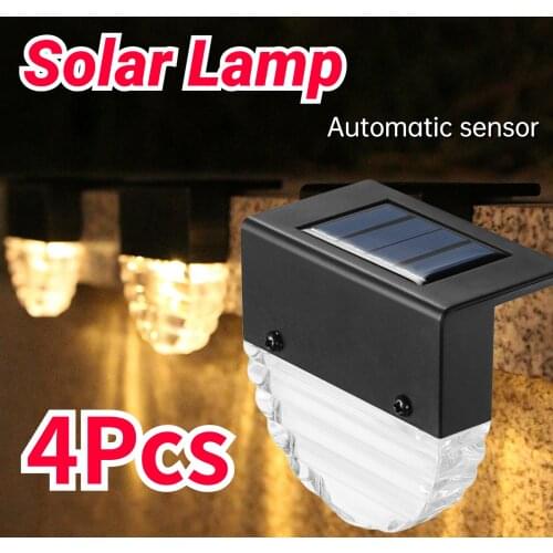 4PC LED Solar Path Lights Automatic Sensor Stair Outdoor Light Garden Yard Fence Wall Landscape Lamp Solar Light Warm White Lamp