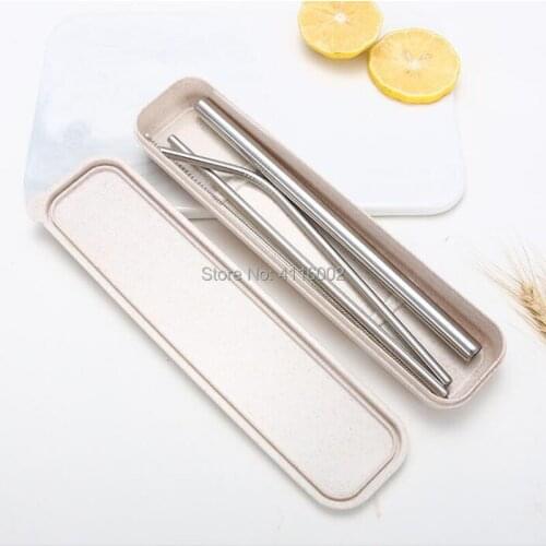 50 Sets Metal Drinking Straw Set Stainless Steel Straws With Box Packing With Cleaner Brush for Party Bar