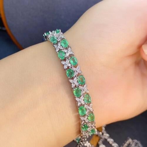 925 Sliver with Natural Emerald Gemstone Bracelet for Women Jade Bangle Bracelet with Beautiful Design SNC-0041