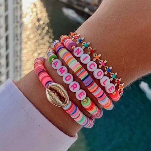 Vedawas Summer Holiday INS Letter Beaded Bracelets for Women Bohemian Cute Fruit Multiayers Charm Bracelets Silicone Jewelry Hot