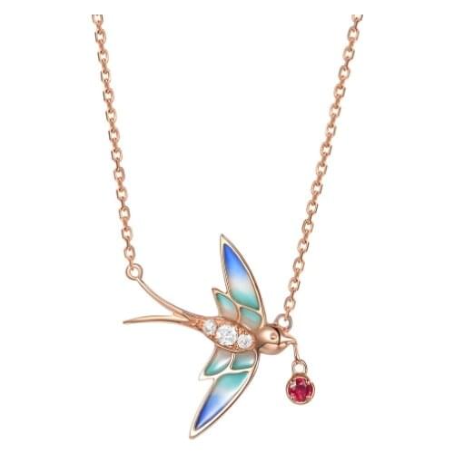 Real 925 Sterling Silver Handmade Fine Jewelry Creative Bird Swallow Pendant With Necklace Women Gift