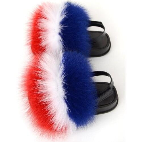 Baby Plush Fox Fur Slippers Girls Fluffy Furry Sandals Kids Toddler Home Flat Shoes Children Colorful Heel Strap Casual Slides