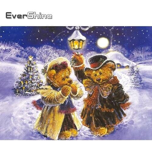 Evershine Diamond Painting Landscape Winter Full Square Drill Diamond Embroidery Cross Stitch Kit Cartoon Bear Home Decoration