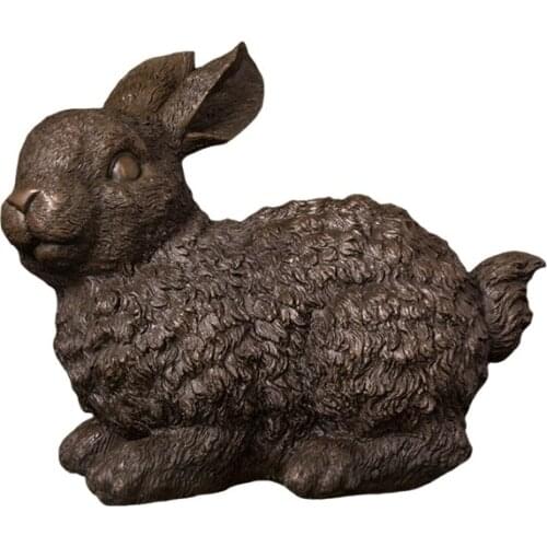 Ivorique DW-160 Pure Bronze Animal Statue Modern Antique Wild Hare Rabbit Figurines For Home Decoration Children Gift