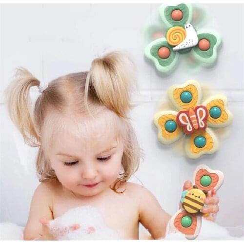 3pcs Baby Animal Suction Cup Insects Butterfly Spinner Toys For Baby Bath Cartoon Rotating Suction Cup Newborn Educational Toys