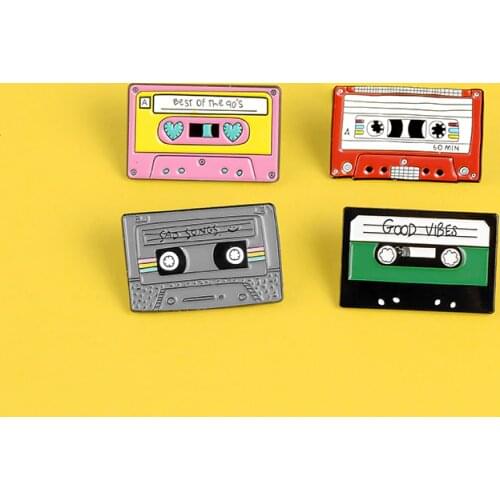 90s best vintage old tape CD brooch recorder music turn love eyes mood souvenir badge shirt cloth lapel pin jewelry friend gift