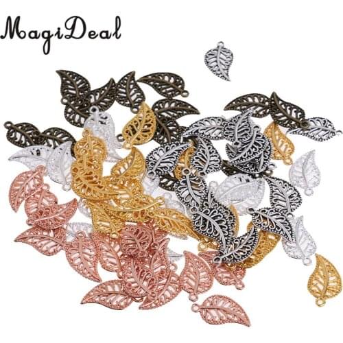 MagiDeal 75Pieces Vintage Hollow Filigree Leaf Charms Pendants Jewelry Findings Jjewelry Making Dangle Scrapbooking Material