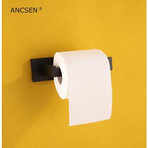Matte Black Single Pipe Wall Mounted Toilet Roller Paper Holder Stainless Steel Bathroom Kitchen Toilet Roll Tissue Hanger