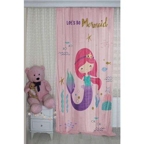 Cute Mermaid Ballerina Patterned Background Curtain velvet curtain kids room drape Baby Fairy Girl