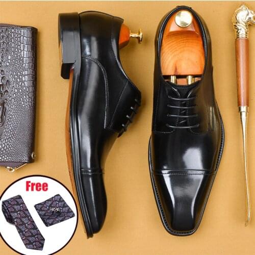 Men leather shoes business dress suit shoes men brand Bullock genuine leather black laces wedding mens shoes Phenkang