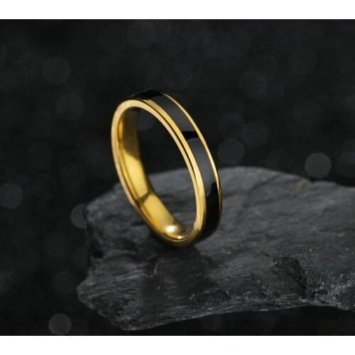 Trendy 2MM Stainless Steel Black Gold Classic Ring For Men Wedding Bands Rings Male Jewelry Simple Design Drop shipping