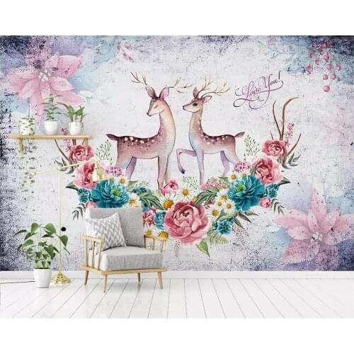 Beibehang Wallpaper mural Nordic retro American elk love living room bedroom TV background wall decoration painting 3d wallpaper