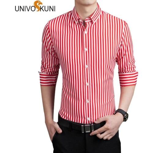 UNIVOS KUNI New Arrival Mens Dress Shirts Long Sleeve Slim Fit Shirt Striped Cotton Mens Camisa Plus Size M-5XL Male Shirt Q5146