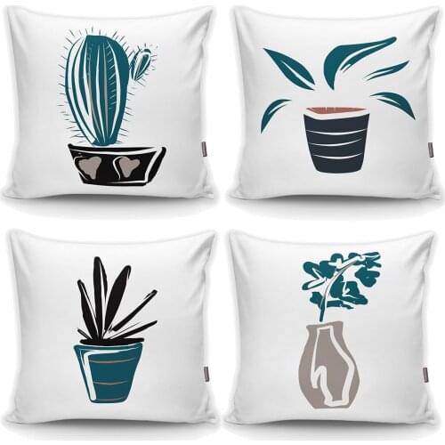 Pastel Colorful Cactus In Pots And Flower Printed 4'Lü Pillow Decorate Case Set Quality Stylish Home Garden Room Kitchen Gift Useful Colorful