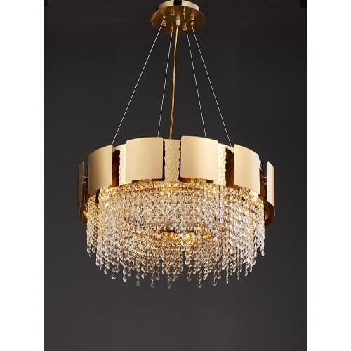 Postmodern light luxury crystal chandelier designer simple circular atmosphere living room dining room bedroom study room lamp