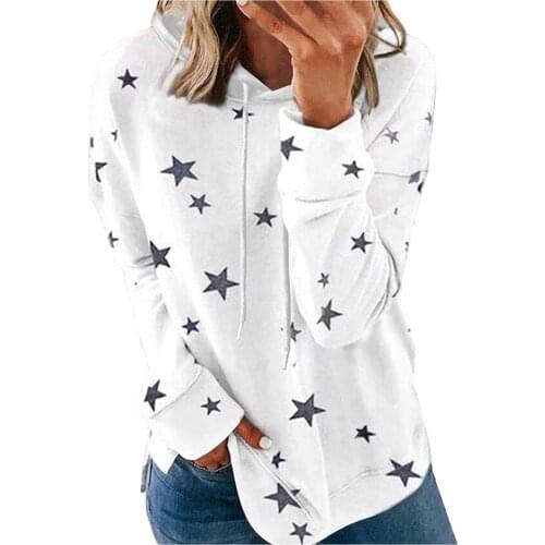 Plus Size Sweatshirt Women Fashion Hooded Kawaii Star Print Patchwork Long Sleeves Harajuku Sweatshirt Sudaderas твое Moleto
