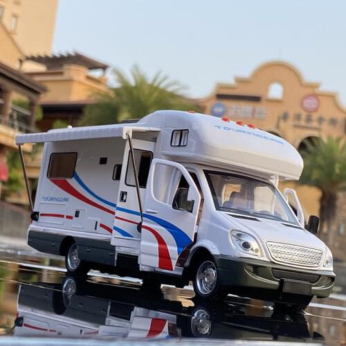 1:28 Diecast Luxury RV Recreational Vehicle Car Model Camper Van Motorhome Touring Car Model Toy Sound and Light Kids Toys Gift