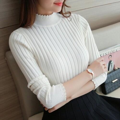 Sweaters Women Pullover 2021 Turtleneck Small Fresh Lace Slim long-sleeved Knitted Sweater Thick Pullover Winter Clothes LXJ2003