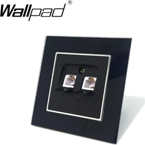 EU RJ11 Tel Phone Socket with Hook Wallpad Black Glass Panel European Double Telephone RJ11 Socket Wall Socket with Claw