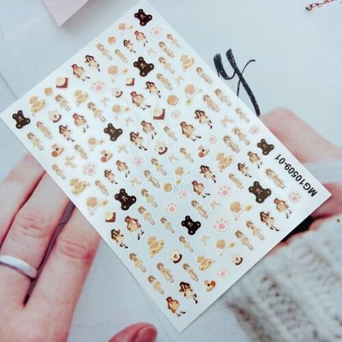 DIY Japanese Style Thin Light Traceless Nail Stickers New Arrival Little Girls& Bears Dry Nail Decals Manicure Nail Art Women