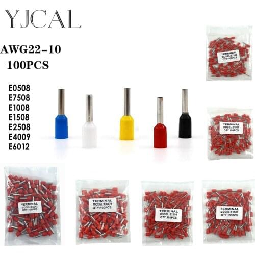 Tubular Terminal 100pcs/Pack E0508 E7508 E1008 E1508 E2508 Cord End Terminal Crimp Insulated Ferrules Wire Connector
