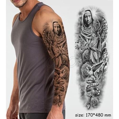 Waterproof Temporary Tattoo Sticker Full Arm Large Virgin Cross Tatoo Stickers Flash Fake Tattoos for Men Women