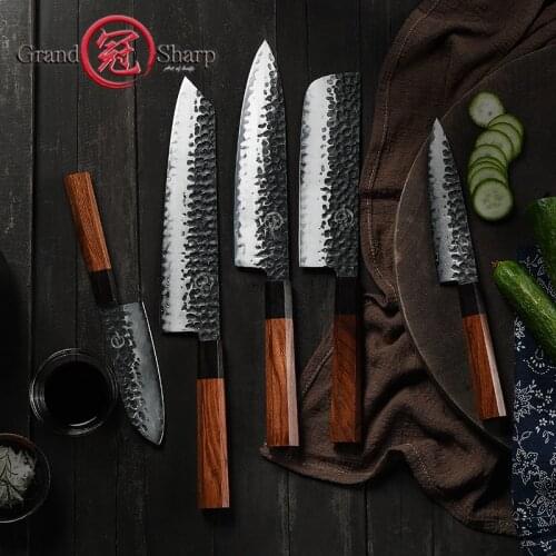 Japanese Chef Knives Set 3 Layers AUS-10 Steel Meat Cleaver Salmon Fish Filleting Santoku Utility Knife Professional Grandsharp