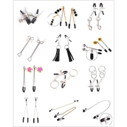 Black Metal Chain Bdsm Bondage,Sex Toy,Stainless Steel Labia Clitoris Nipple Clamps,Sex Products For Couple