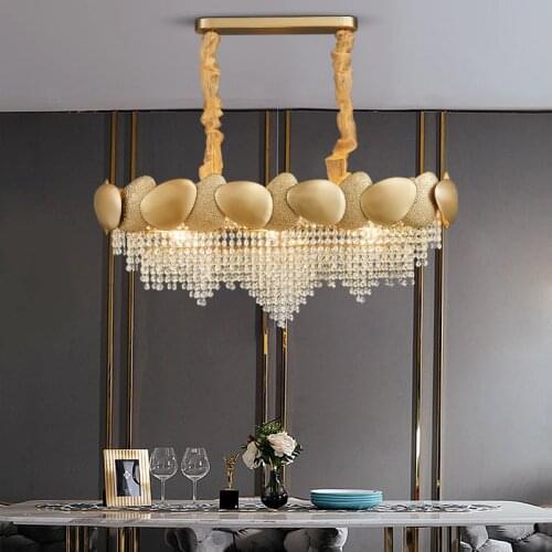 Golden irregular crystal chandelier rectangular led restaurant lamp luxury living room hotel engineering decorative lamp