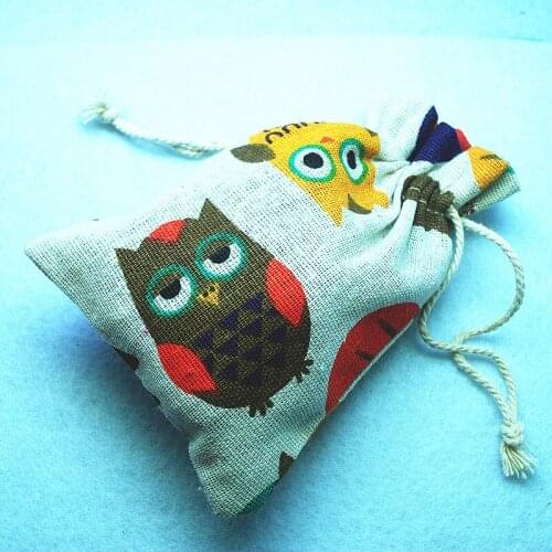 10pcs new fabric gift pouch jewelry bags with flexible tie size 10x14mm animals owl flamingo bear for women gift bags