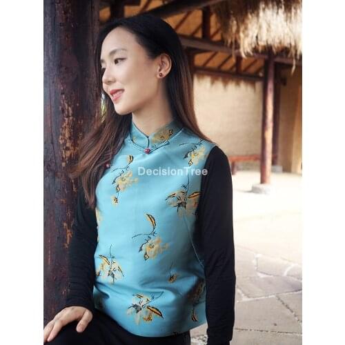 2021 embroidery qipao mandarin collar chinese vest chinese traditional hanfu vest retro jacquard elegant lady vest tang suit