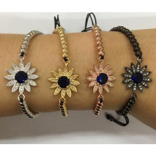 2021 Anil Arjandas Women Macrame Bracelets Pave Setting CZ Beads Sun Flower Briading Unisex Macrame Bracelet For Men