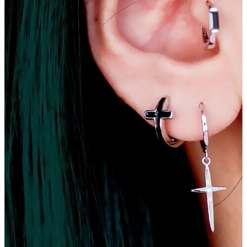 925 Sterling Silver Earring Fashion Cross Drop Earring Geometric Strip Shape Zircon Ear Ring OL French Style Woman Girl Ear Jewe