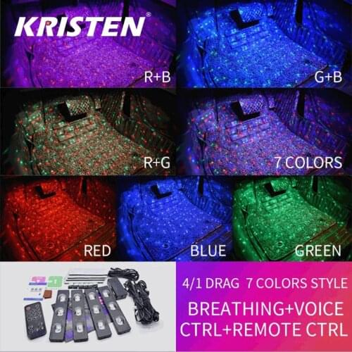 Car LED Star Night Lights Car RGB Interior Ambient Light USB Decorative Lights Wireless Remote Music Control Car Foot Light