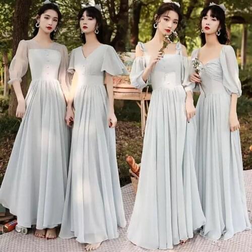 Bridesmaids Dresses Vintage Boat-Neck Three Quarter Button Jersey A-Line Luxury Spaghetti Straps Women Wedding Party Gown E534