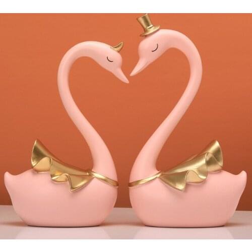 Feng shui Resin Couple Swan Wedding Gifts Statues Cabinet Office Figurines Crafts Home Livingroom Desktop Sculpture Decoration