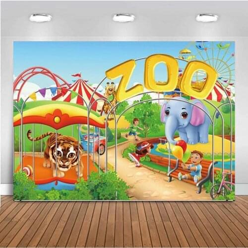 Children Kids Baby Birthday Photography Backdrops Cartoon Animals Zoo Photography Backgrounds For Photo Studio