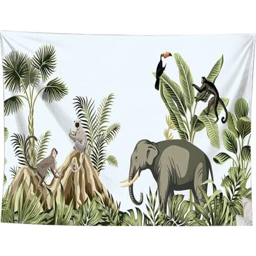 Monkey elephant tapestry wall hanging blanket bedroom decor banana tree printing large wall carpet