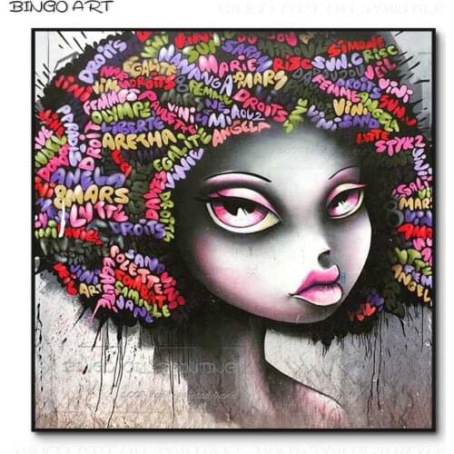 Artist Hand-painted High Quality Street Style Black Girl Oil Painting on Canvas Street Fine Art Black Girl Portrait Oil Painting