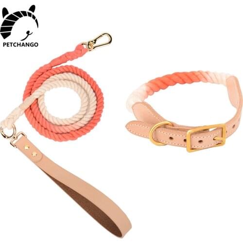 Leather & Cotton Dog Collar Leash Set Rope Adjustable Pet Dog Collar Durable Leather Leashes Small Medium Large Dogs Accessories