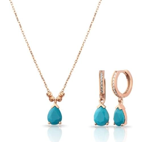 Pretty Turquoise Tear Drop 925 Sterling Silver Jewelry Necklace Shipping Jewelry Set