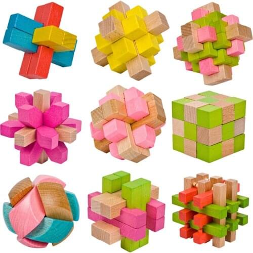 Colorful Wooden Montessori Toys for Children Building Block Kong Ming Luban Lock Unlock Toy Develop Intelligence Kid Educational