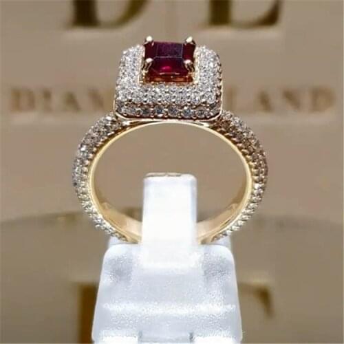 Creative and Exquisite 14K Gold Plated Ruby Ring, Cross Border Jewelry, Micro Diamond Ring Aquamarine Ring Ring Set